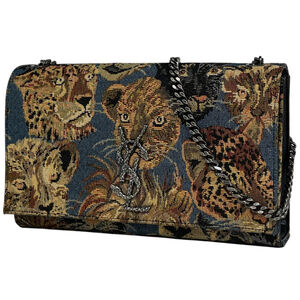 Yves Saint Laurent logo chain shoulder bag with animal print. YSL Gobelin can...